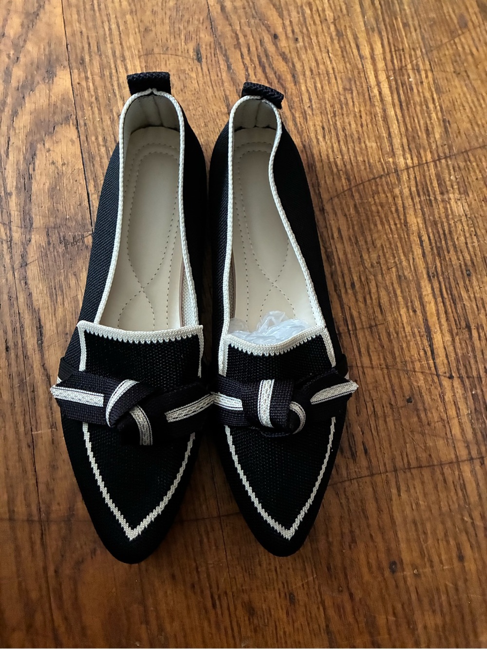 Black Pointed Knit Ballet Flats with Contrast Trim (NWOT)
